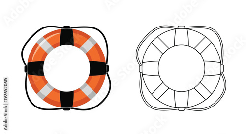 Two depictions of a life preserver colored and outline versions