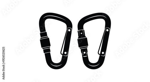 Two black carabiners isolated on a white background