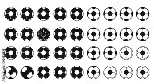 Arrangement of black and white soccer balls in a grid pattern