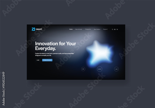 Innovation for Your Everyday Website Landing Page Design with Professional Dark Mode User Interface and Abstract Tech Elements