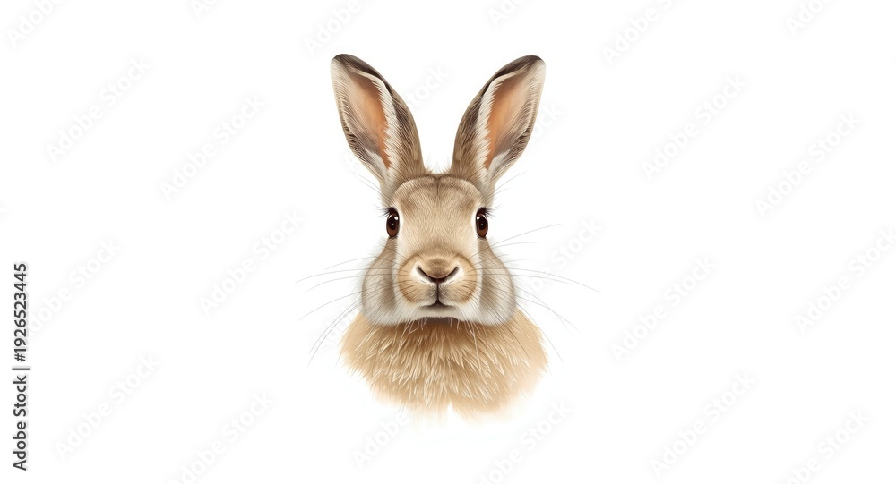 Obraz premium White background image featuring a lifelike illustration of a cute hare for encyclopedia