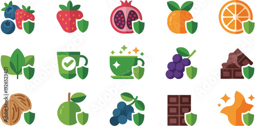 Superfood Fruit and Drink Vector Icon Set  Health and Wellness