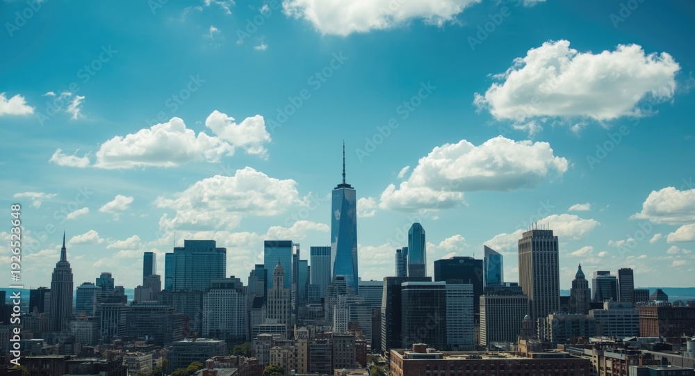 Fototapeta premium thriving urban skyline against a spotless vibrant sky