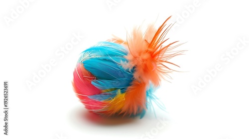 Colorful feather cat toy ball, playful and vibrant design