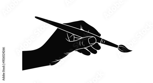 A black silhouette of a hand holding a paintbrush artistic concept