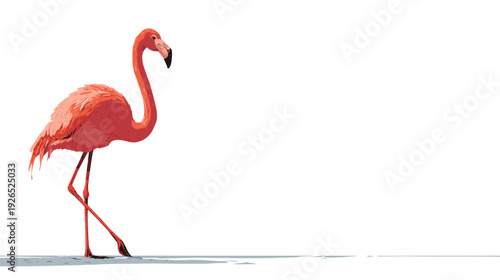 Pixelated illustration of a flamingo in profile, standing on water. Bright, vibrant colors