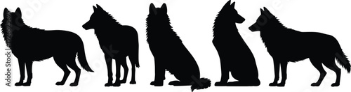 PrintDog silhouettes collection, canine posture vector illustration, pet outline artwork, animal design graphics, domestic dog icons, wildlife inspired species reference