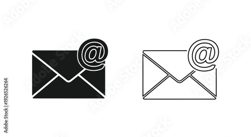 Two black and white envelope icons with symbols representing email