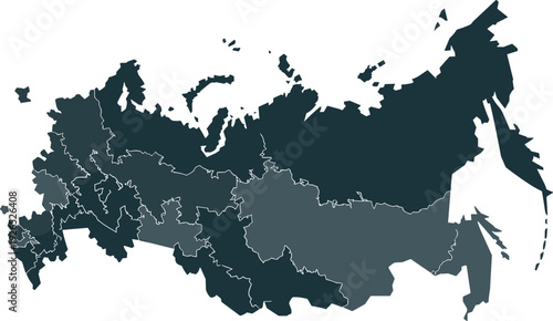 Precise vector map of Russia, clearly illustrating internal regions in grey tones on a clean white background, offering accurate geographical insight.