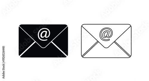 Two email envelope icons a filled black version and a line art version