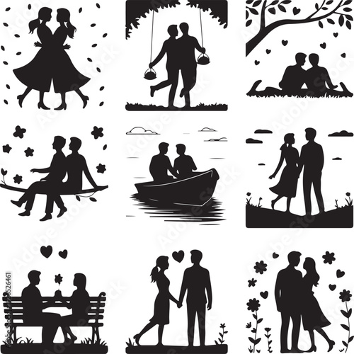 blacksilhouetteoflovingcouplesinvariousromanticsituations