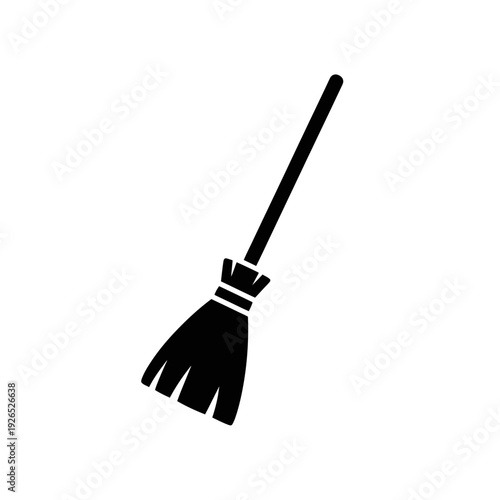 Simple Black Silhouette of a Broomstick on White Background