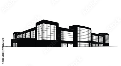 A striking black and white silhouette of a modern multi story building