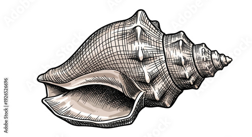 Seashell illustration, ocean mollusk, detailed sketch, natural history