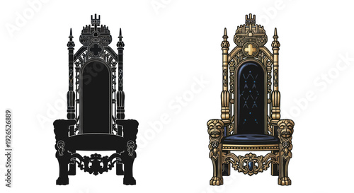 Ornate Royal Throne, Black Silhouette and Detailed Illustration