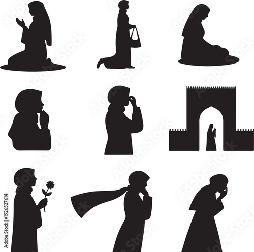 silhouette of people in various actions and poses  woman and man