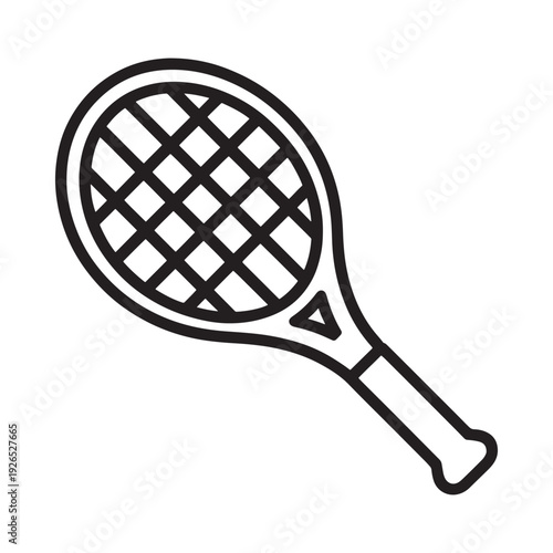 A simple black and white line drawing of a tennis racket