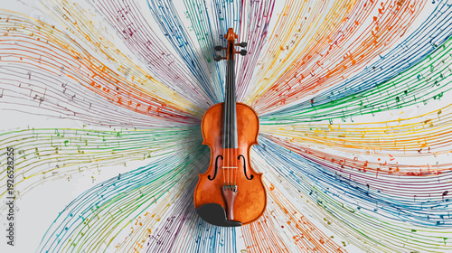 A vibrant artistic depiction of a violin with colorful sound waves radiating from it