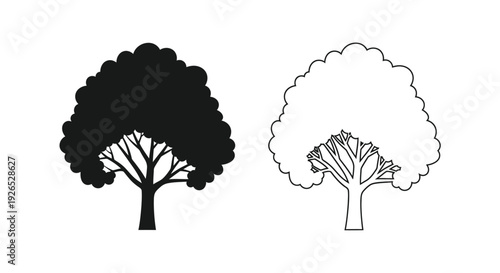 Two stylized trees one solid black the other a white outline