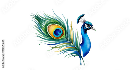 Majestic peacock illustration showcasing vibrant plumage, feathers, and proud demeanor in a serene digital artwork