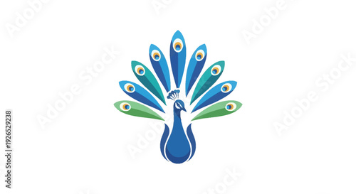 Vibrant peacock illustration showcasing majestic plumage from a front viewpoint