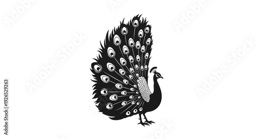 A majestic peacock displays its vibrant plumage in a serene landscape, showcasing its intricate feathers and regal demeanor.