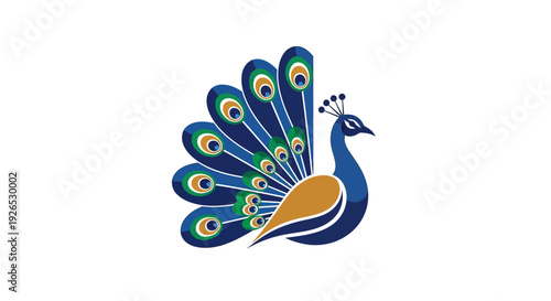 Vibrant peacock displaying colorful plumage in a majestic pose, showcasing beauty and elegance in a simple illustration