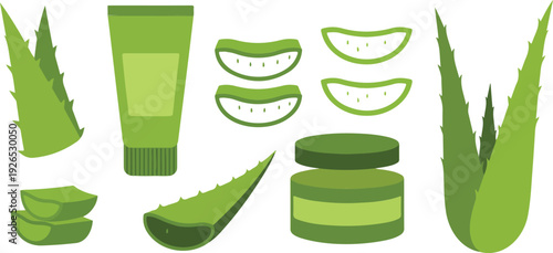 Aloe Vera Skincare Vector Set  Natural Herbal Cosmetic Elements