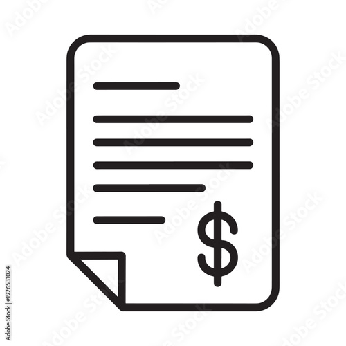 A simple line drawing depicts a document with text and a dollar sign