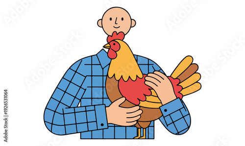 Person Holding a Chicken On PNG Background, Person Holding Chicken, Farm Life Vector, Chicken Vector Illustration, Flat Vector Art, White Background Design, Human-Animal Connection, Poultry Vector, 