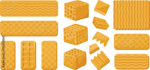 Wafer Biscuit Vector Illustration Set  Crispy Snack Collection