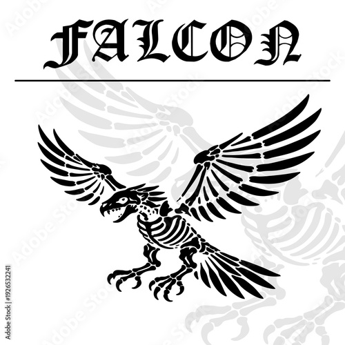 Falcon Skeleton in Flight with Detailed Wing Bone Structure