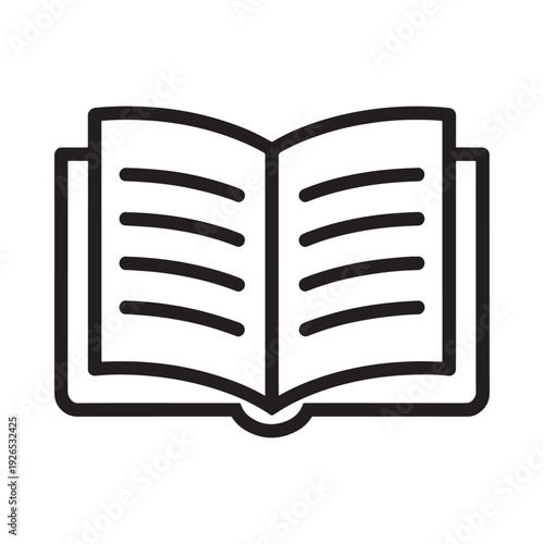 Simple black and white line drawing of an open book with visible pages