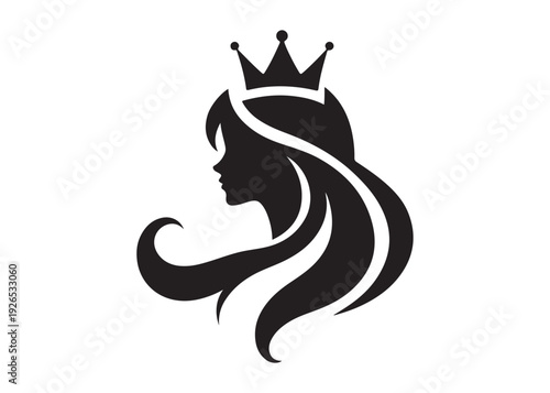 princess logo silhouette vector, beauty queen head logo silhouette vector, queen logo with a crown on her head, beauty queen luxury dress vector logo silhouette design on white background