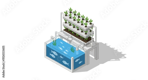 Modern Hydroponic Farming System with Vertical Garden and Water Tank.