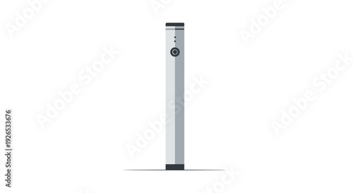 Modern sleek silver metal bollard with control button isolated on white background.