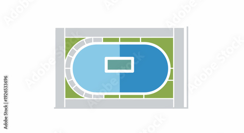Aerial view of an Olympic size swimming pool with lanes and surrounding deck.