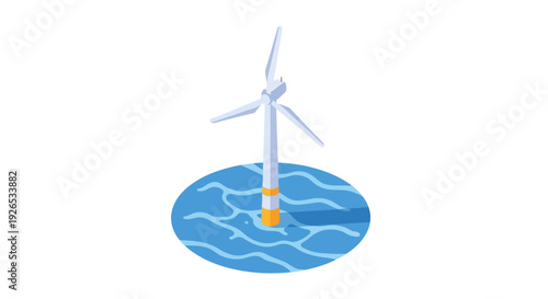 Offshore wind turbine in the ocean generating renewable energy.
