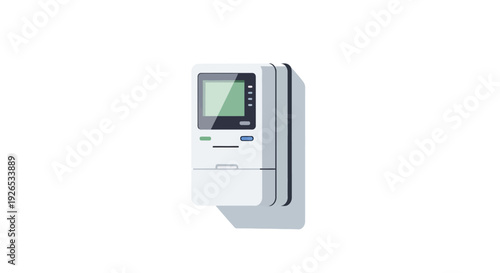 Modern electronic device with digital display on white background.
