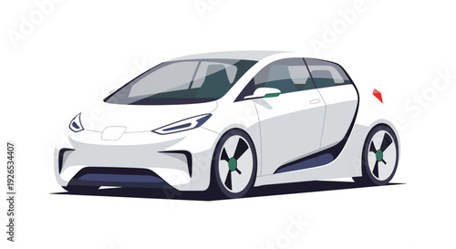 Modern white futuristic electric car illustration on white background.