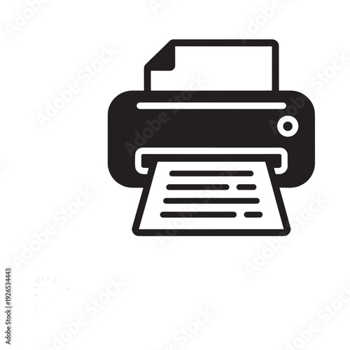 Simple black and white illustration of a classic desktop printer icon