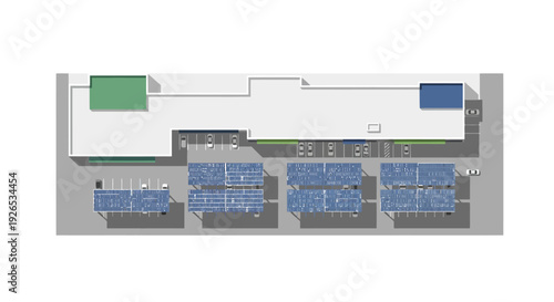 Office floor plan with various workstations and meeting areas.