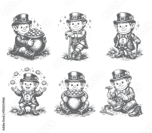 Leprechauns set vector and sketch
