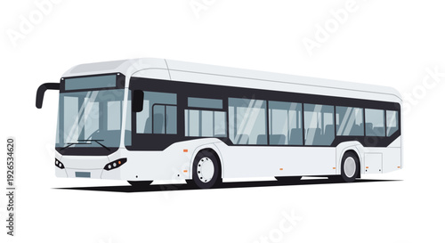 Modern white city bus with sleek design and large windows.