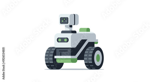 Modern robotic vehicle with camera and sensors on wheels.