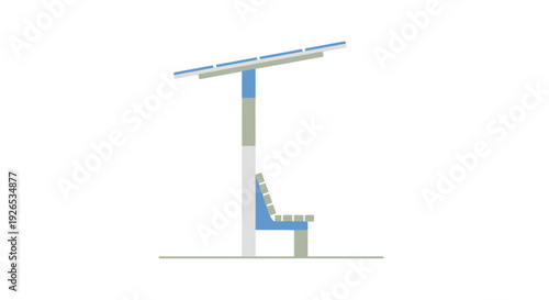 Modern minimalist bus stop shelter with bench and roof.