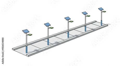 Solar Powered Street Lighting System with Multiple Panels.
