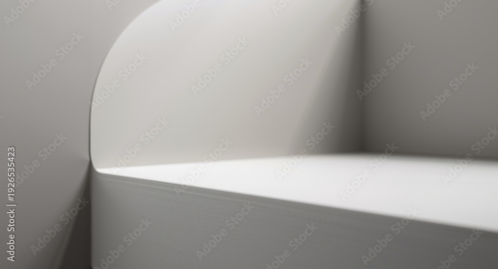 Fototapeta premium Modern design white window sill with a soft matte gray wall