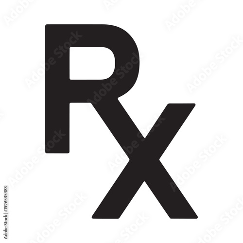 A stark black and white depiction of the prescription symbol Rx on white