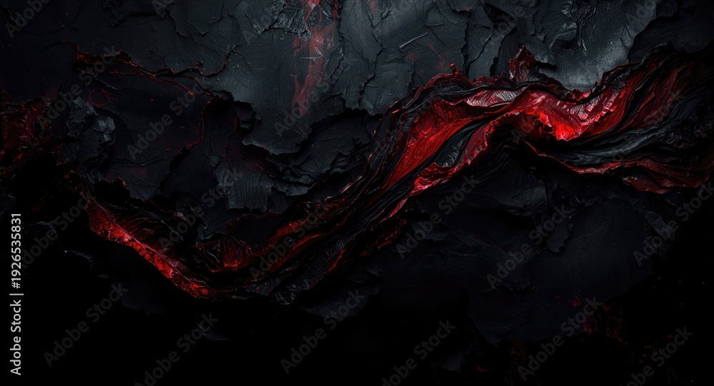 Fototapeta premium Black and red abstract design with layered textures on a dark background